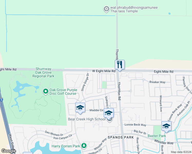 map of restaurants, bars, coffee shops, grocery stores, and more near 10794 Pleasant Valley Circle in Stockton