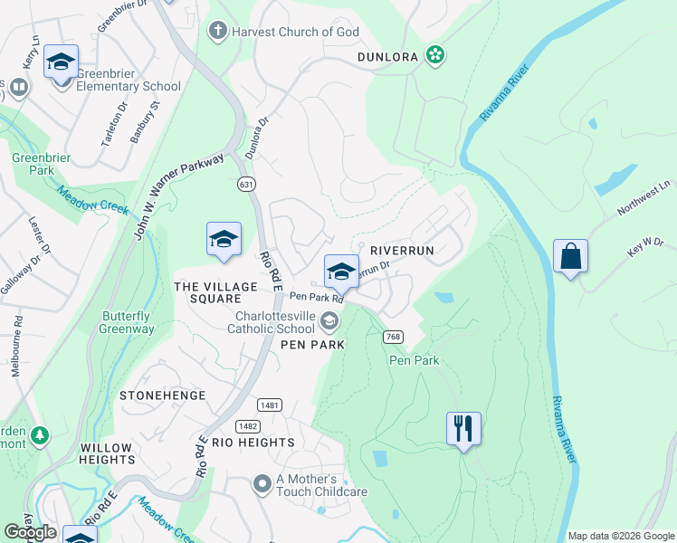 map of restaurants, bars, coffee shops, grocery stores, and more near in Albemarle County