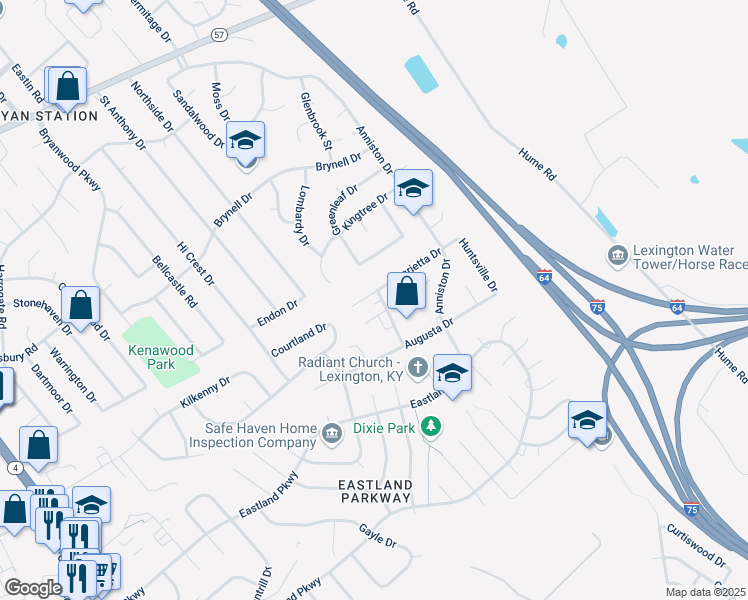 map of restaurants, bars, coffee shops, grocery stores, and more near 1825 Dalton Court in Lexington