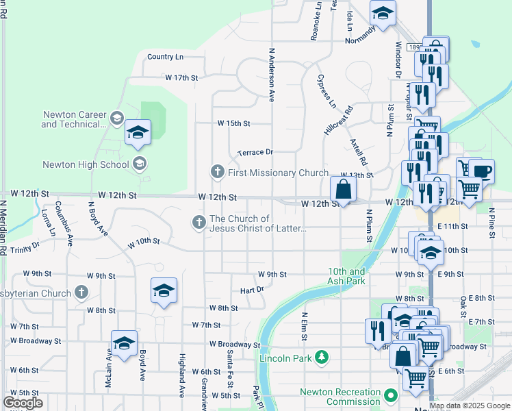 map of restaurants, bars, coffee shops, grocery stores, and more near 1208 Grove Avenue in Newton