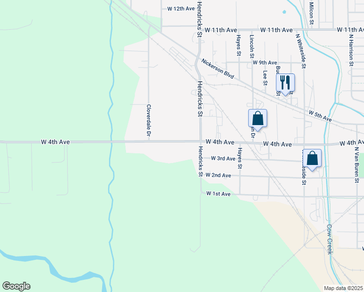 map of restaurants, bars, coffee shops, grocery stores, and more near 1517 West 4th Avenue in Hutchinson