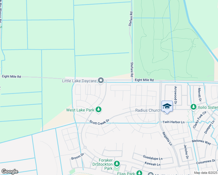map of restaurants, bars, coffee shops, grocery stores, and more near 6958 Whalers Way in Stockton