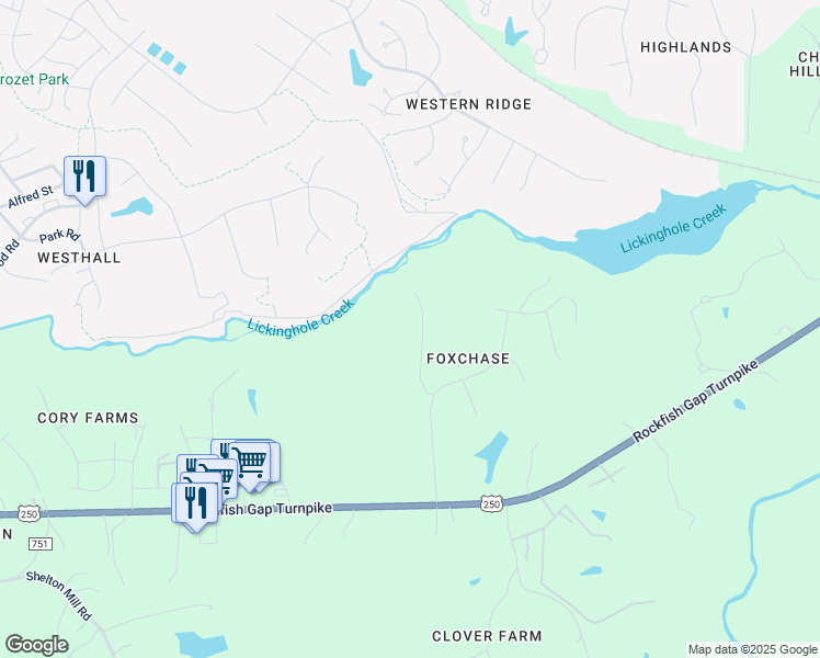 map of restaurants, bars, coffee shops, grocery stores, and more near 745 Lenox Hill Road in Charlottesville