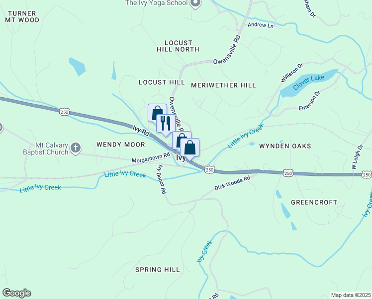 map of restaurants, bars, coffee shops, grocery stores, and more near 752 Neves Lane in Charlottesville