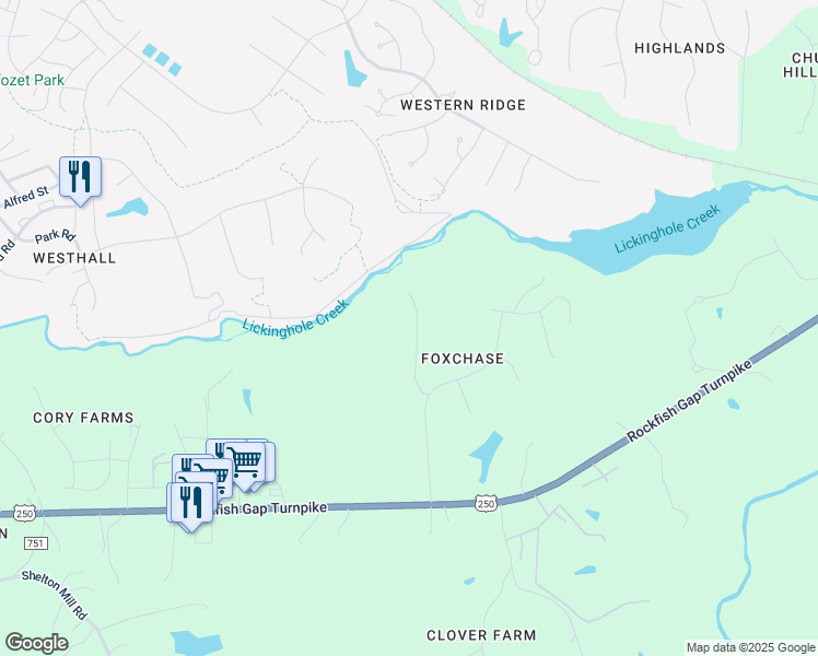 map of restaurants, bars, coffee shops, grocery stores, and more near 745 Lenox Hill Road in Charlottesville