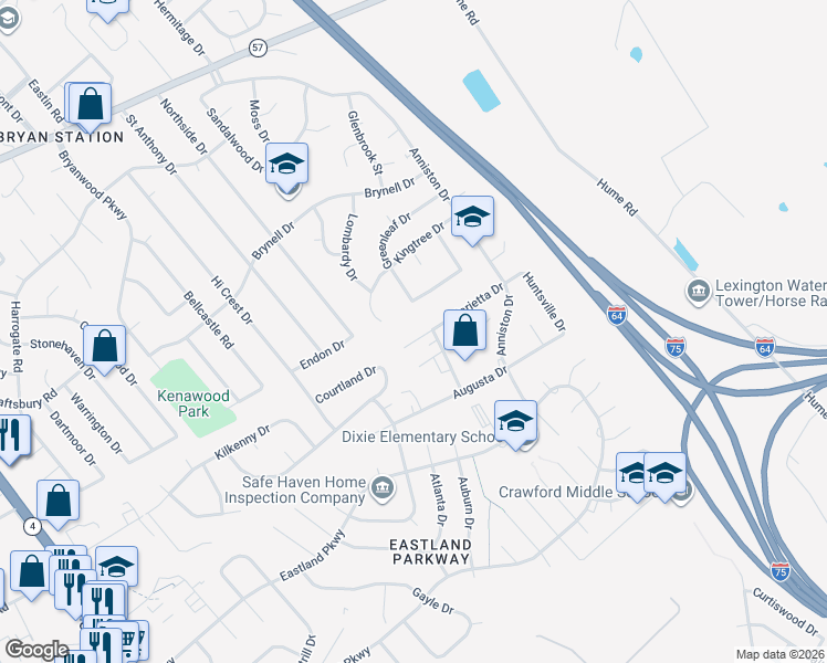 map of restaurants, bars, coffee shops, grocery stores, and more near 1825 Dalton Court in Lexington
