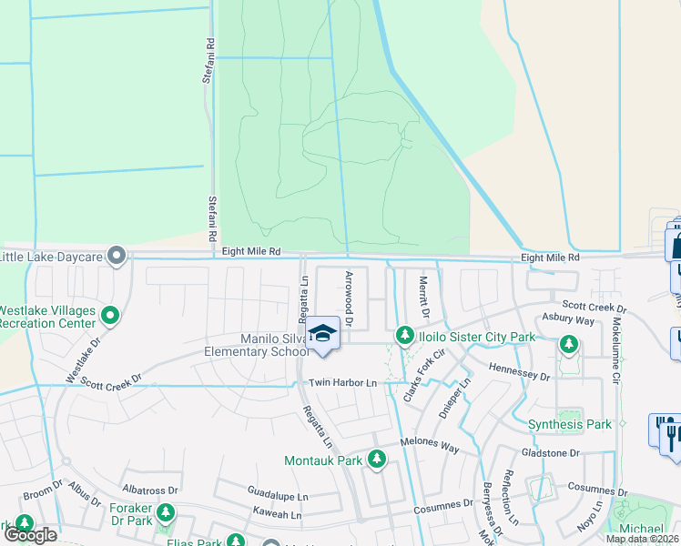 map of restaurants, bars, coffee shops, grocery stores, and more near 6320 Antler Court in Stockton