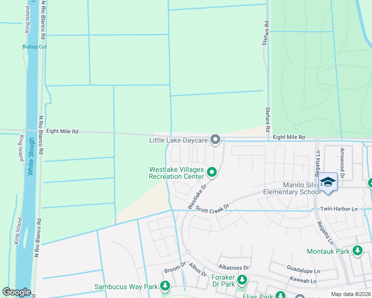 map of restaurants, bars, coffee shops, grocery stores, and more near 5299 West 8 Mille Road in Stockton
