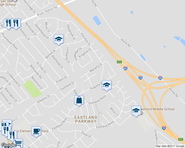 map of restaurants, bars, coffee shops, grocery stores, and more near 1860 Dalton Court in Lexington