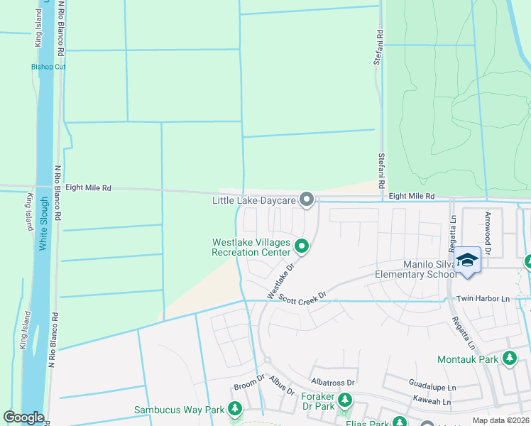 map of restaurants, bars, coffee shops, grocery stores, and more near 5299 West 8 Mille Road in Stockton