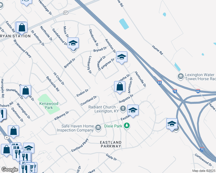 map of restaurants, bars, coffee shops, grocery stores, and more near 1833 Marietta Drive in Lexington