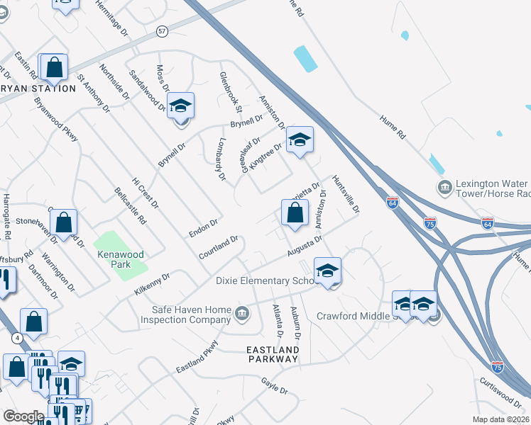 map of restaurants, bars, coffee shops, grocery stores, and more near 1825 Dalton Court in Lexington