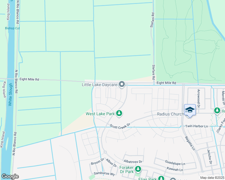 map of restaurants, bars, coffee shops, grocery stores, and more near West Eight Mile Road in Stockton