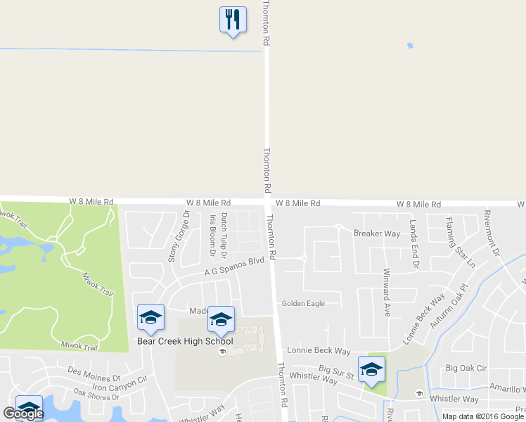 map of restaurants, bars, coffee shops, grocery stores, and more near 10910 Peony Place Drive in Stockton