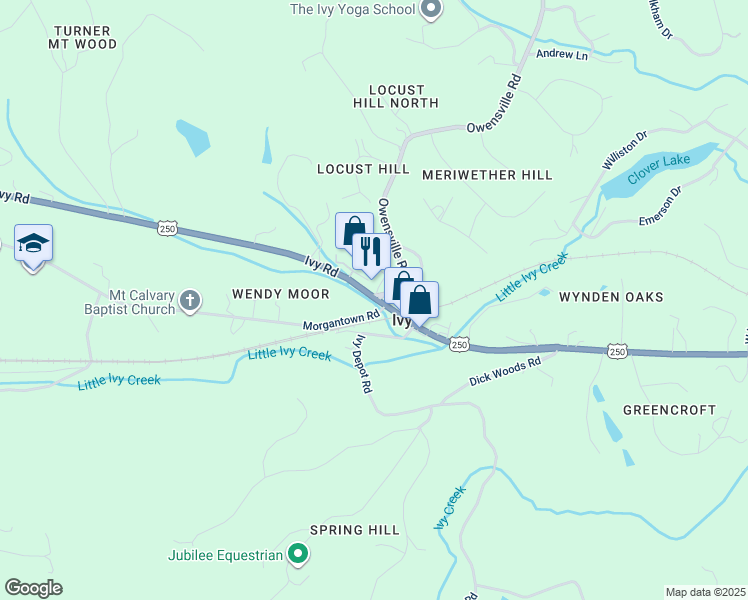 map of restaurants, bars, coffee shops, grocery stores, and more near in Ivy