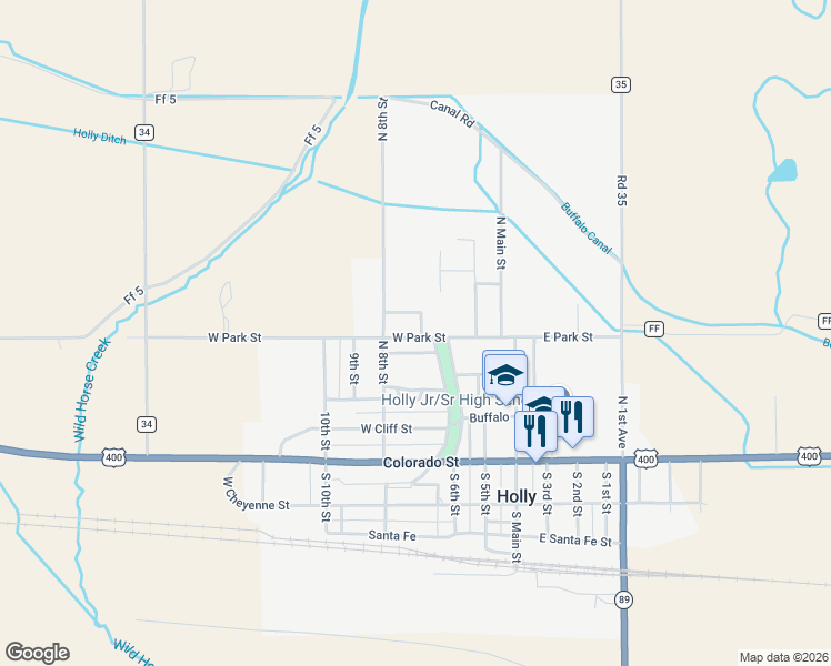 map of restaurants, bars, coffee shops, grocery stores, and more near 701-799 Sunset Lane in Holly
