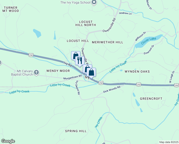 map of restaurants, bars, coffee shops, grocery stores, and more near 752 Neves Lane in Charlottesville