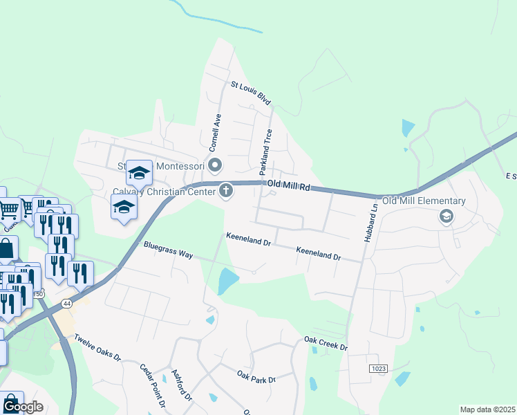 map of restaurants, bars, coffee shops, grocery stores, and more near Winning Colors Drive in Mount Washington