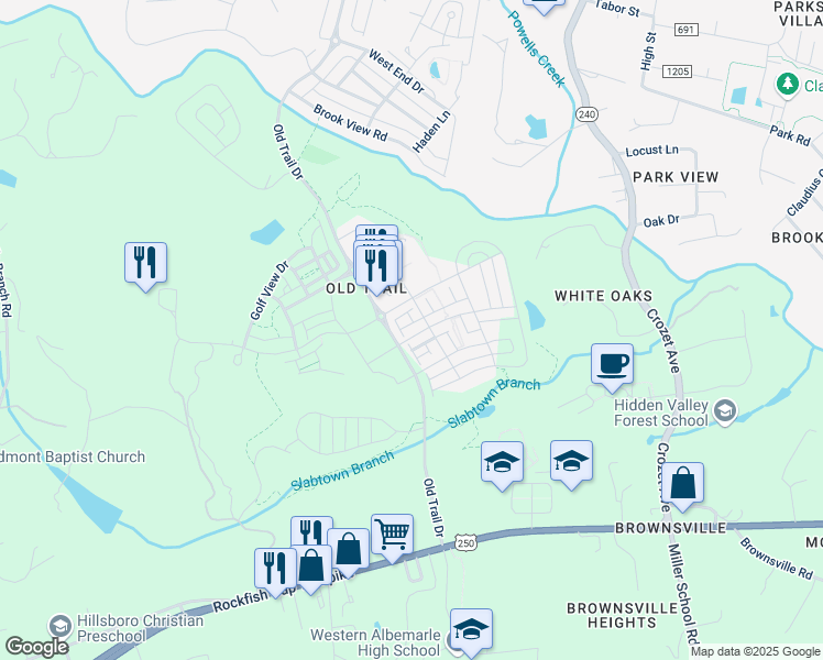 map of restaurants, bars, coffee shops, grocery stores, and more near 5625 Upland Drive in Crozet