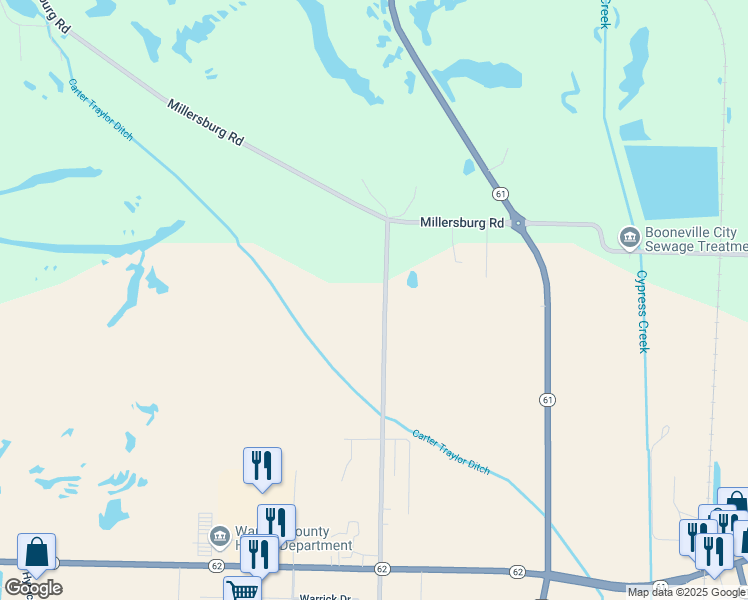 map of restaurants, bars, coffee shops, grocery stores, and more near 1633 North Eskew Road in Boonville