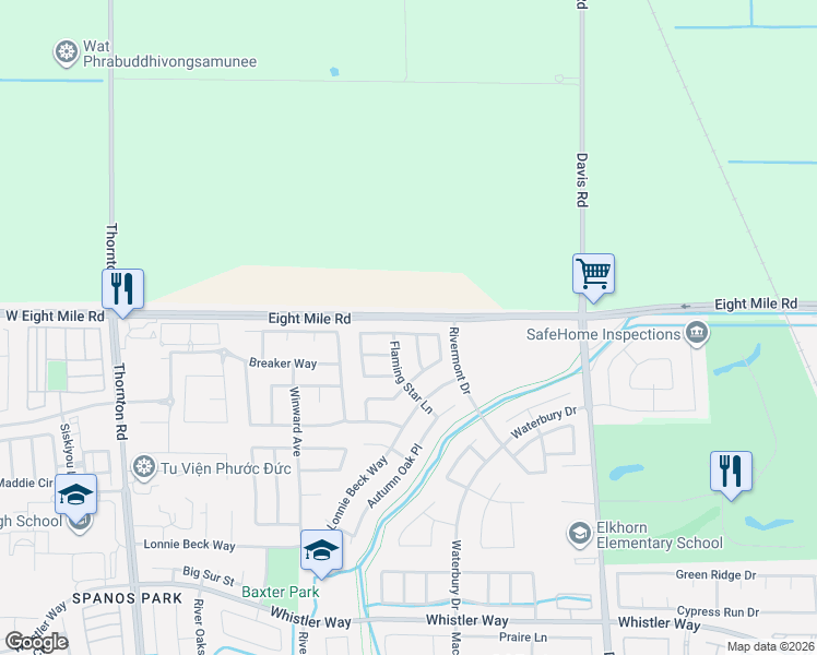 map of restaurants, bars, coffee shops, grocery stores, and more near 2011 Evening Street in Stockton