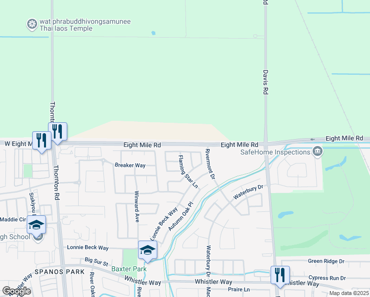 map of restaurants, bars, coffee shops, grocery stores, and more near 2019 Evening Street in Stockton