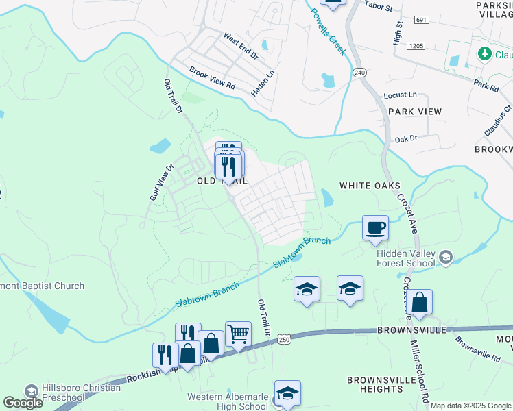 map of restaurants, bars, coffee shops, grocery stores, and more near 5625 Upland Drive in Crozet