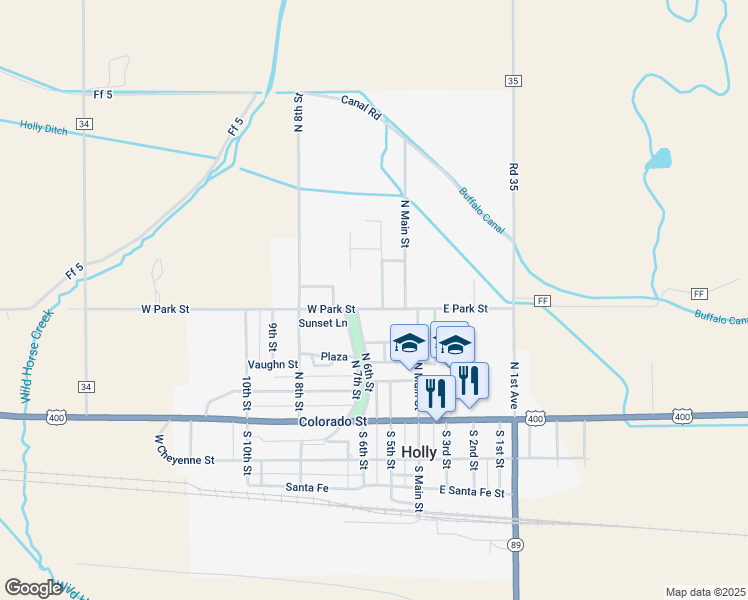 map of restaurants, bars, coffee shops, grocery stores, and more near 101 Highland Drive in Holly