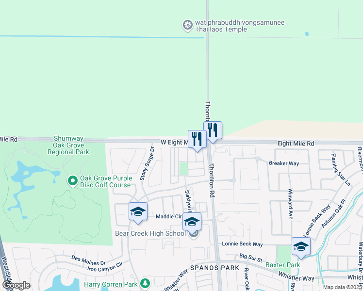 map of restaurants, bars, coffee shops, grocery stores, and more near 3207 Golden Poppy Lane in Stockton