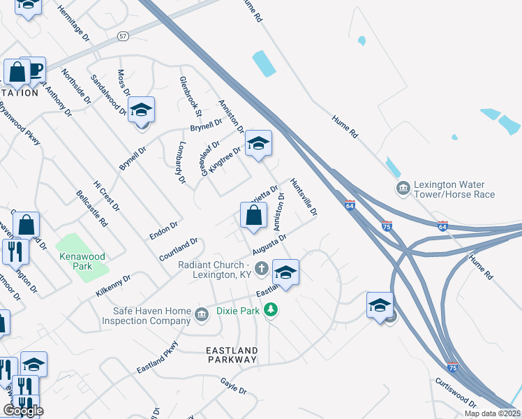 map of restaurants, bars, coffee shops, grocery stores, and more near 1885 Marietta Drive in Lexington
