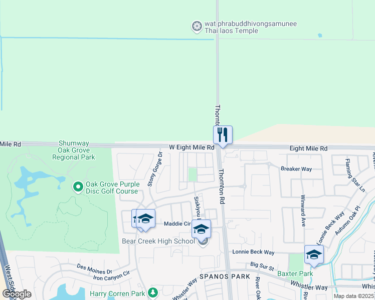 map of restaurants, bars, coffee shops, grocery stores, and more near 3207 Golden Poppy Lane in Stockton