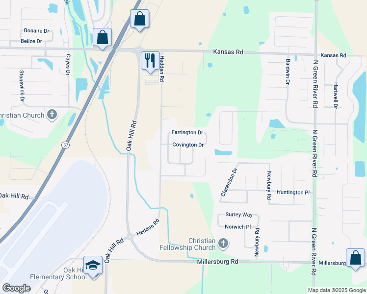 map of restaurants, bars, coffee shops, grocery stores, and more near 8727 Clifton Drive in Evansville