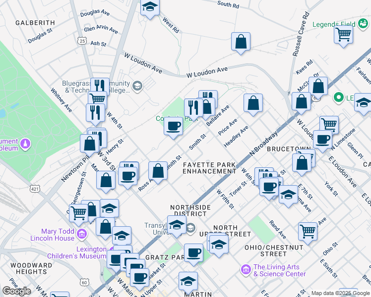 map of restaurants, bars, coffee shops, grocery stores, and more near 538 Brown Court in Lexington