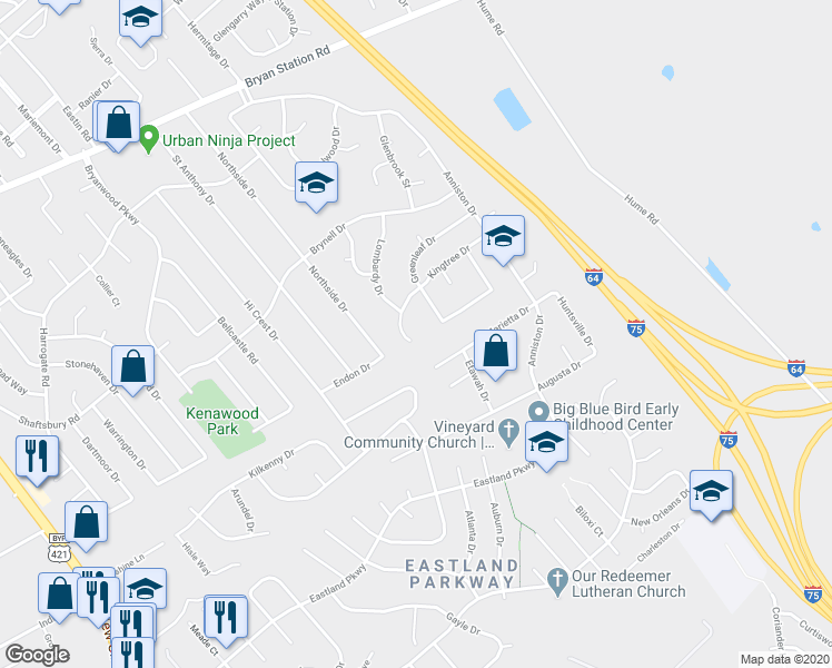 map of restaurants, bars, coffee shops, grocery stores, and more near 1908 Kingtree Court in Lexington