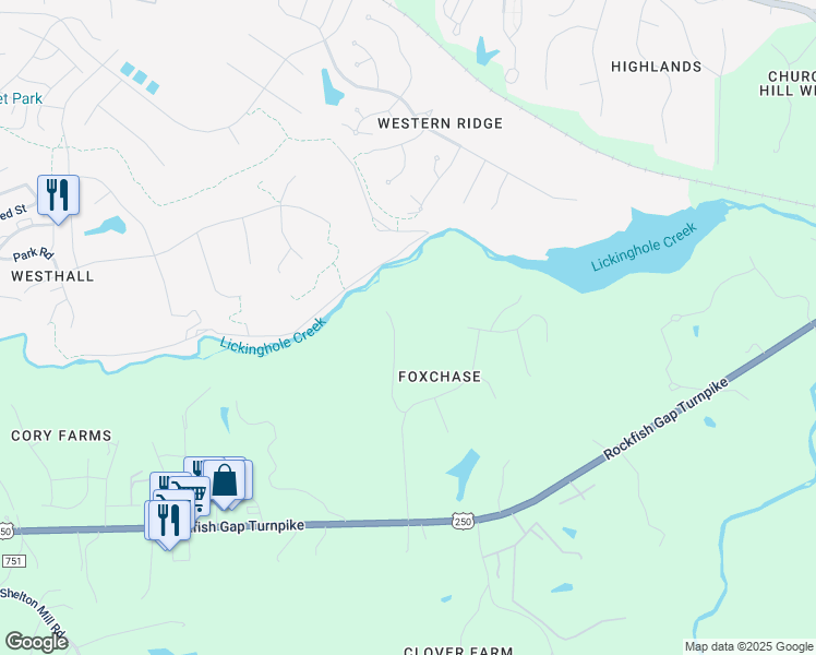 map of restaurants, bars, coffee shops, grocery stores, and more near 760 Lenox Hill Road in Charlottesville