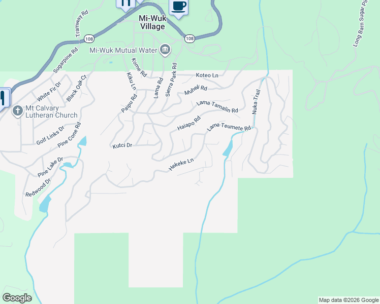 map of restaurants, bars, coffee shops, grocery stores, and more near 20710 Lama Teumete Road in Mi-Wuk Village