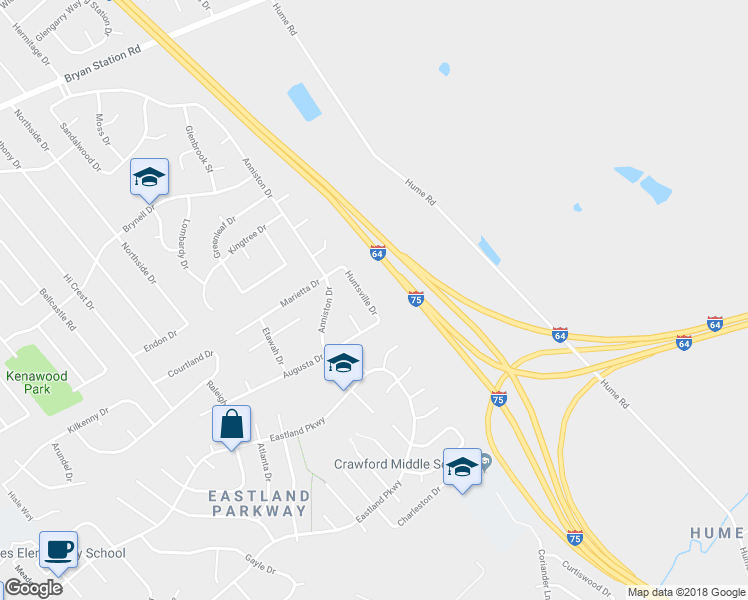 map of restaurants, bars, coffee shops, grocery stores, and more near 1461 Huntsville Drive in Lexington