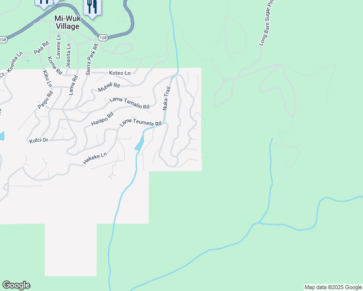 map of restaurants, bars, coffee shops, grocery stores, and more near 24022 Lama Hisum Road in Mi-Wuk Village