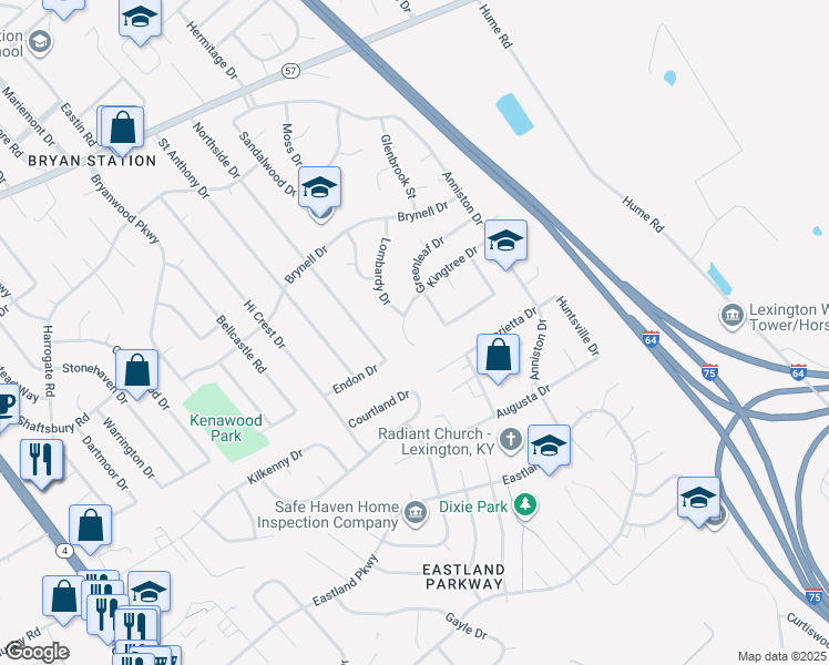 map of restaurants, bars, coffee shops, grocery stores, and more near 1908 Kingtree Court in Lexington