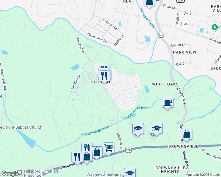 map of restaurants, bars, coffee shops, grocery stores, and more near 1015 Heathercroft Lane in Crozet
