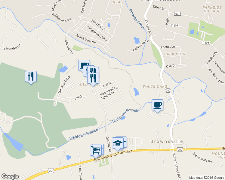 map of restaurants, bars, coffee shops, grocery stores, and more near 529 Pennywell Drive in Crozet