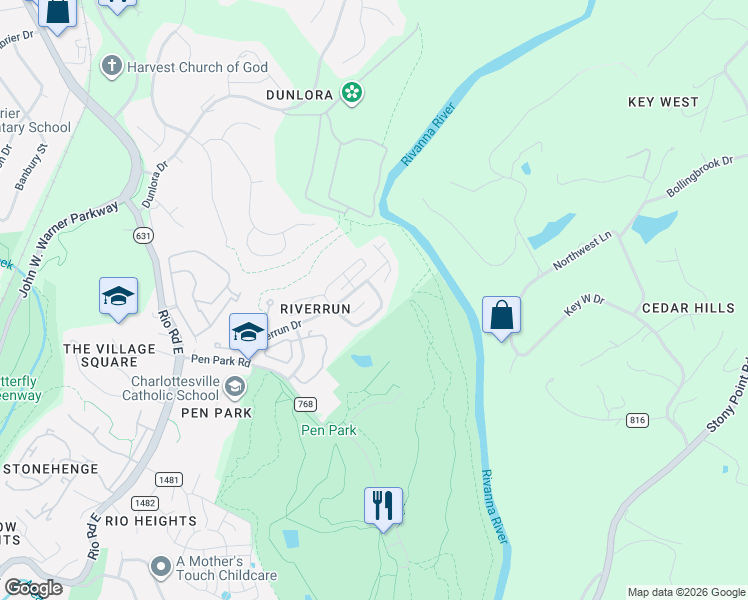 map of restaurants, bars, coffee shops, grocery stores, and more near 1371 Wimbledon Way in Charlottesville