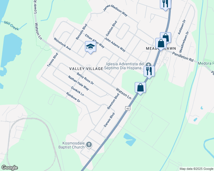 map of restaurants, bars, coffee shops, grocery stores, and more near 6914 Watson Lane in Louisville