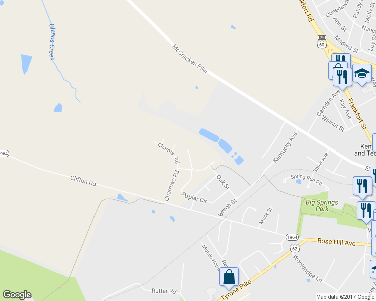 map of restaurants, bars, coffee shops, grocery stores, and more near 225 Poplar Circle in Versailles