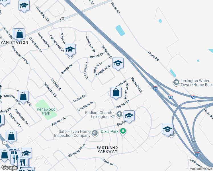 map of restaurants, bars, coffee shops, grocery stores, and more near 677 Rosewood Drive in Lexington