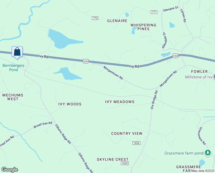 map of restaurants, bars, coffee shops, grocery stores, and more near 3707 Morgantown Road in Charlottesville