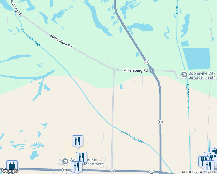 map of restaurants, bars, coffee shops, grocery stores, and more near 1633 North Eskew Road in Boonville