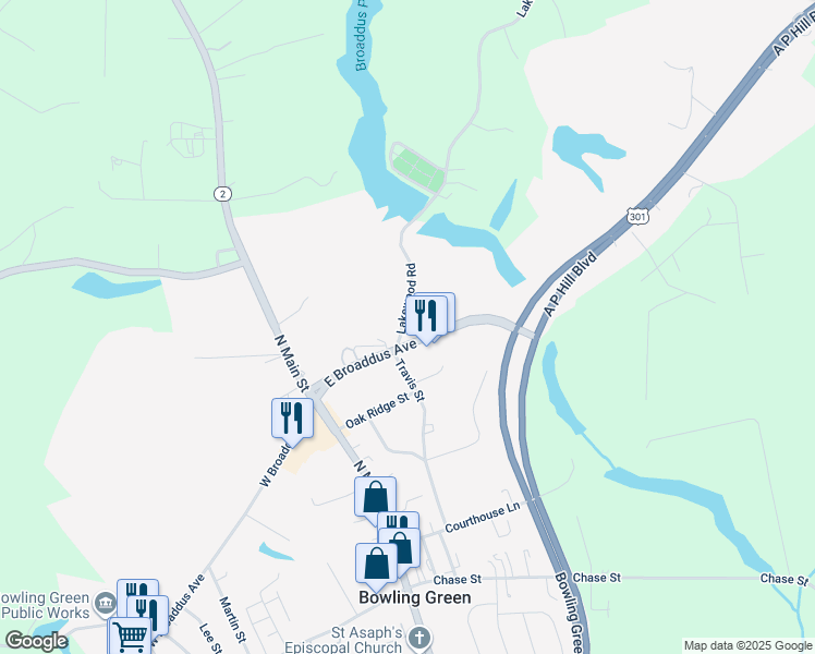 map of restaurants, bars, coffee shops, grocery stores, and more near 106 Lakewood Road in Bowling Green
