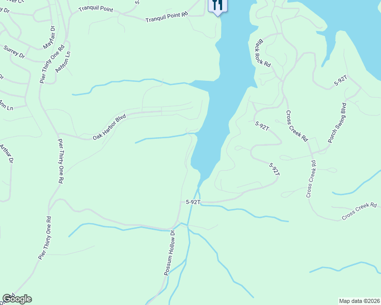 map of restaurants, bars, coffee shops, grocery stores, and more near Possum Hollow Drive in Camdenton