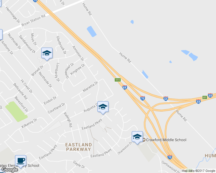 map of restaurants, bars, coffee shops, grocery stores, and more near 1454 Huntsville Drive in Lexington